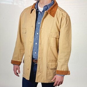 Western Stockade Barn Jacket Coat with Corduroy Collar and Cuffs Size L